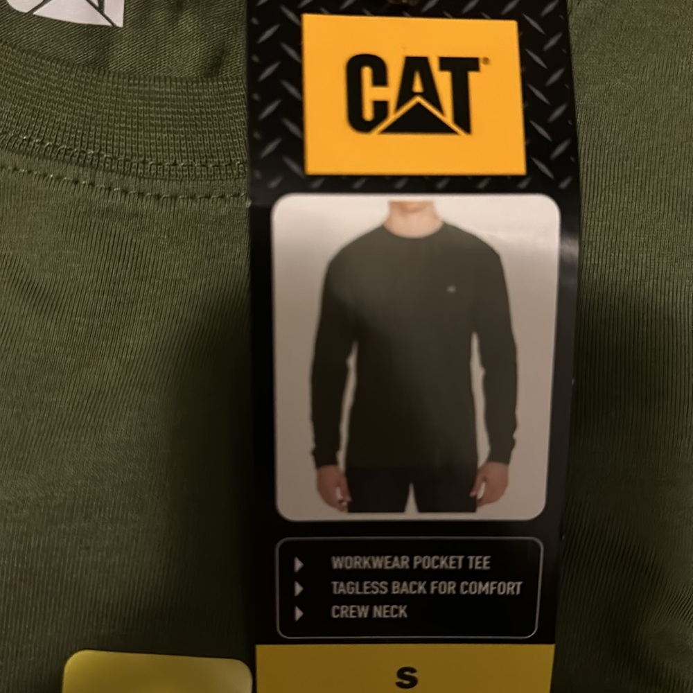CAT long sleeve workwear pocket tee, tag less back for comfort, crew neck